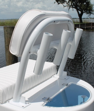 Backrest BRRHLPLW with 3 Aluminum Rod Holders for CMLPLW - Marine Fiberglass Direct