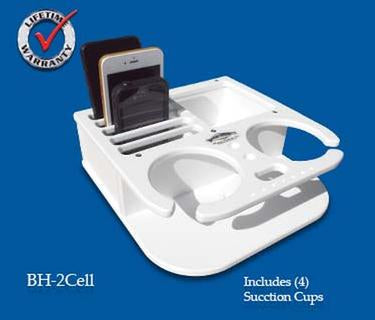 Double Beverage/Cup/Drink & Cell Phone Holders w/ Storage- 9 3/4" x 9 3/4" x 3" -BH2CELL - Marine Fiberglass Direct