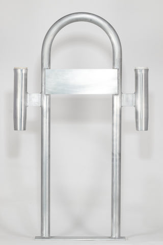 Marine Dock & Boat 36" Aluminum Handrail - Safety Grab Bar Rail w/ Double Vertical Rod Holder & Lateral Flat Plate